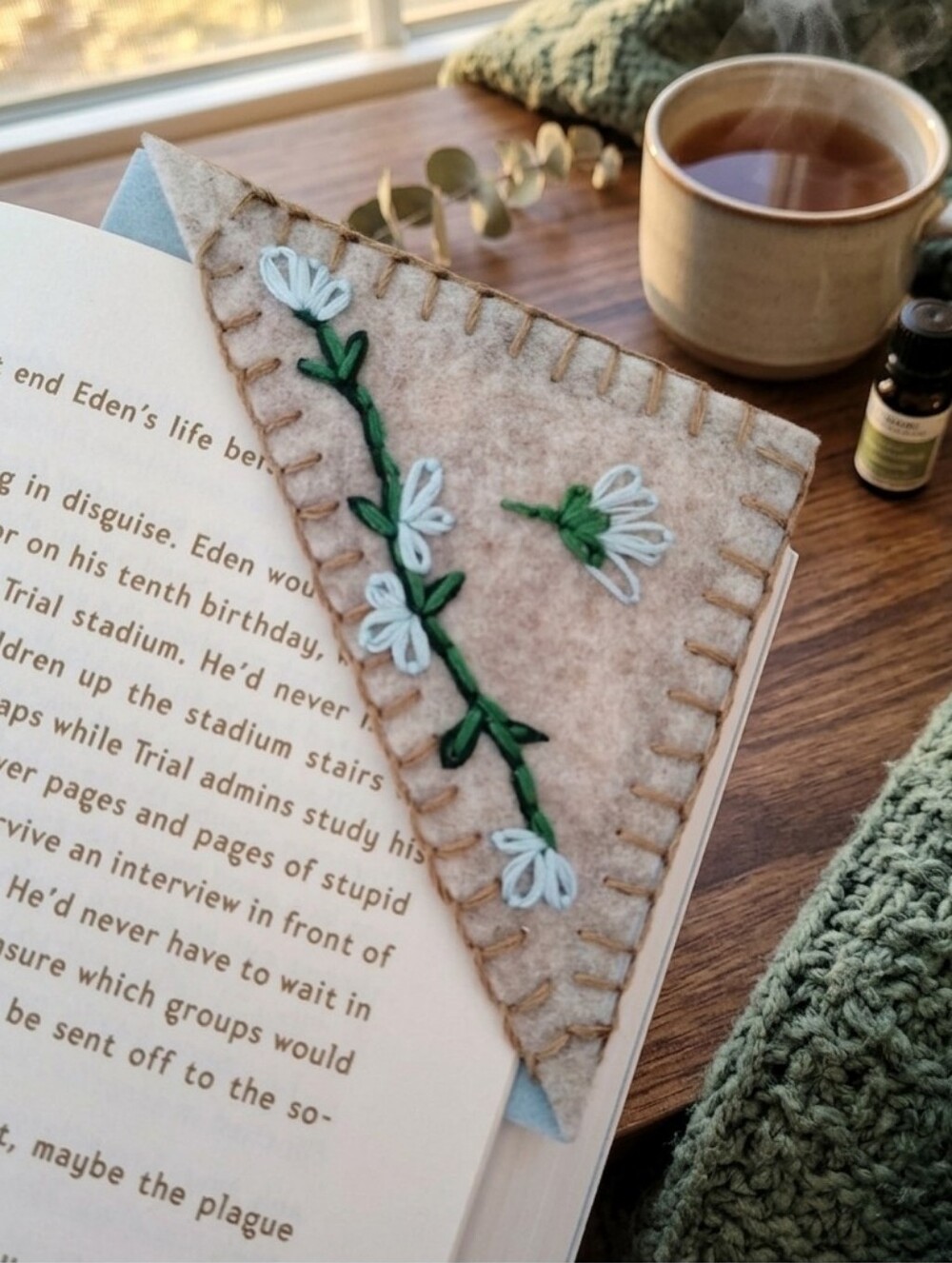 Handmade Embroidered Bookmark- Blue Floral